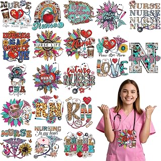 20 Sheets Nurse Iron on Transfers for T-Shirts, Leopard Print Sunflower DTF Transfers Ready to Press Heat Transfers Vinyl, Iron on Patches Decals for Clothing Pillow Covers Bag DIY Crafts