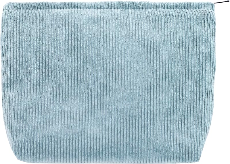 Necessaire de maquiagem PAZIMIIK em veludo cotelê azul com zíper, 20,07 x 17,78 x 5,08 cm