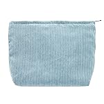 PAZIMIIK Makeup Bag Large Zipper Corduroy Make Up Pouch for Purse Travel Canvas Cosmetic Organizer for Women Brush Storage,Blue
