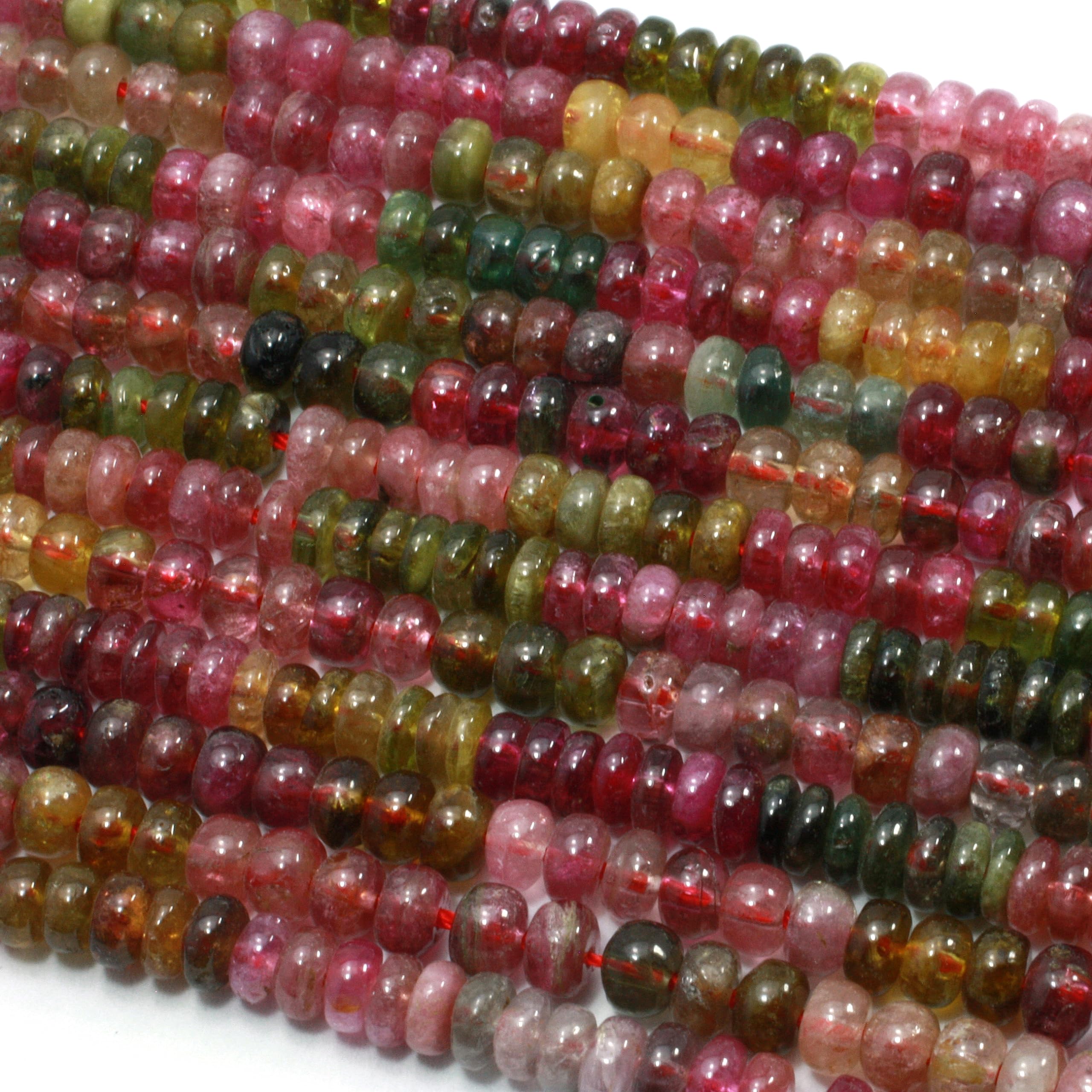Lot De 12,5" De Perles Rondelles à Facettes En Tourmaline Pastèque Naturelle - 3-5mm, Pour Création De Bijoux DIY