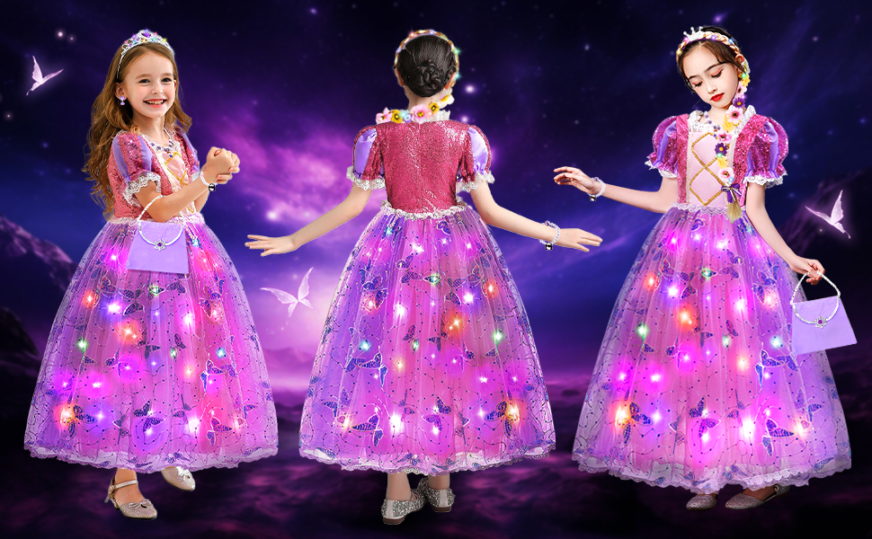 JONRRYIN Vestito Isabela Encanto Bambina, Costume Isabela Encanto Mirabel Bambina, Vestito Carnevale Principessa con Accessori, Vestito Principessa LED per Carnevale Compleanno Festa Cosplay (150cm