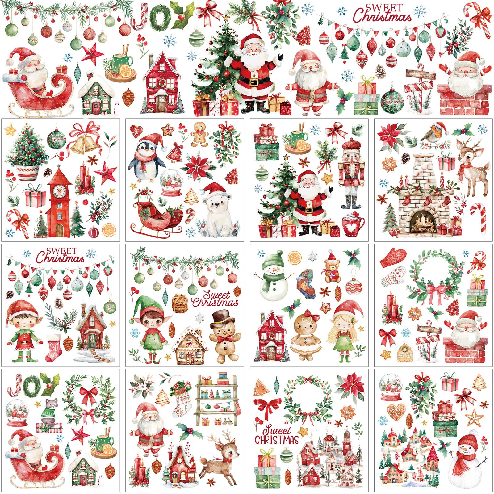 BBTO 12 Sheets Christmas Rub on Transfers for Crafts