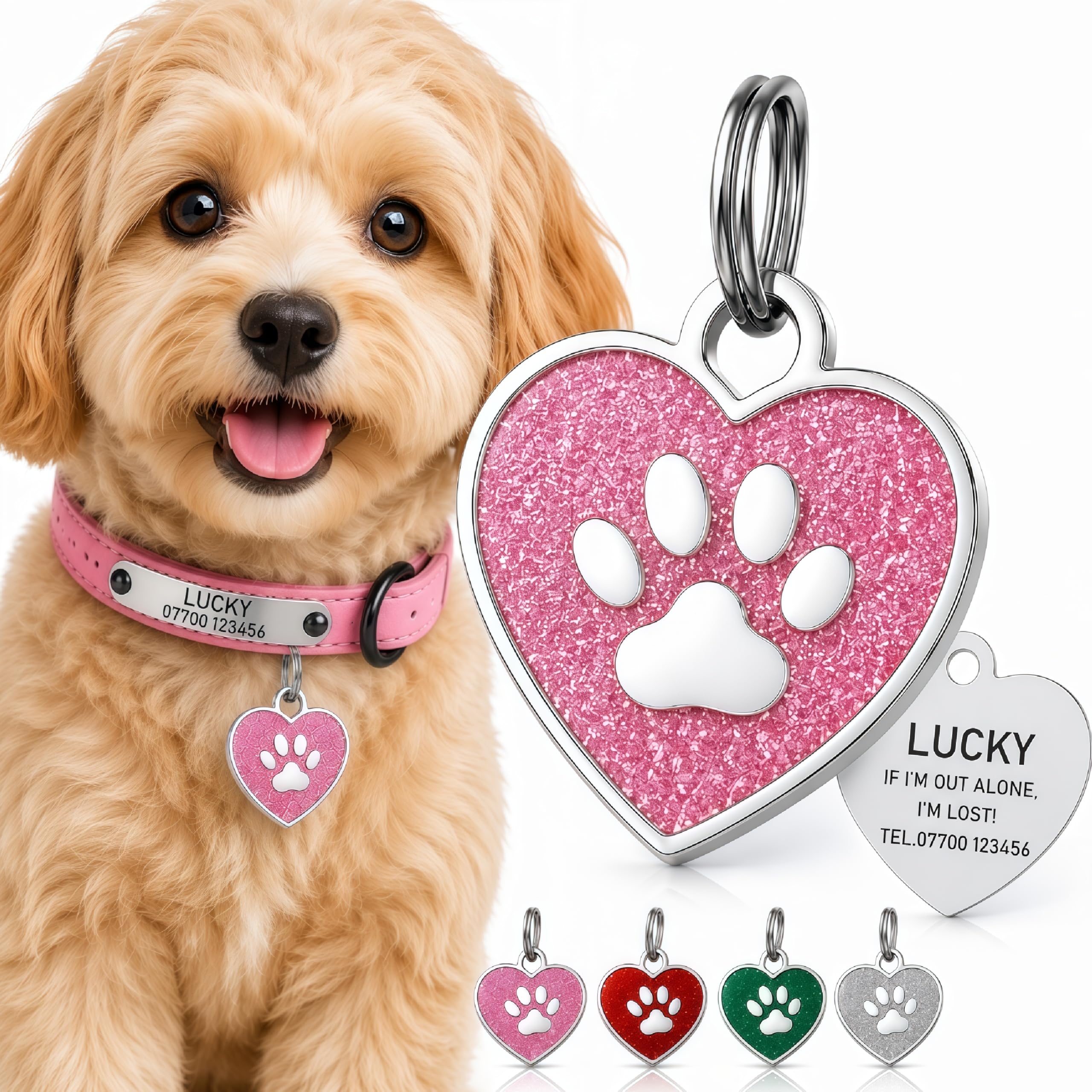 Dog Tags for Pets Engraved UK – LisaMo Personalised Name Tags Glitter Stainless Steel for Dogs & Cats, Durable Collar Accessory, 4 Colours, Custom Funny Lost Prevention ID Tag (Green)
