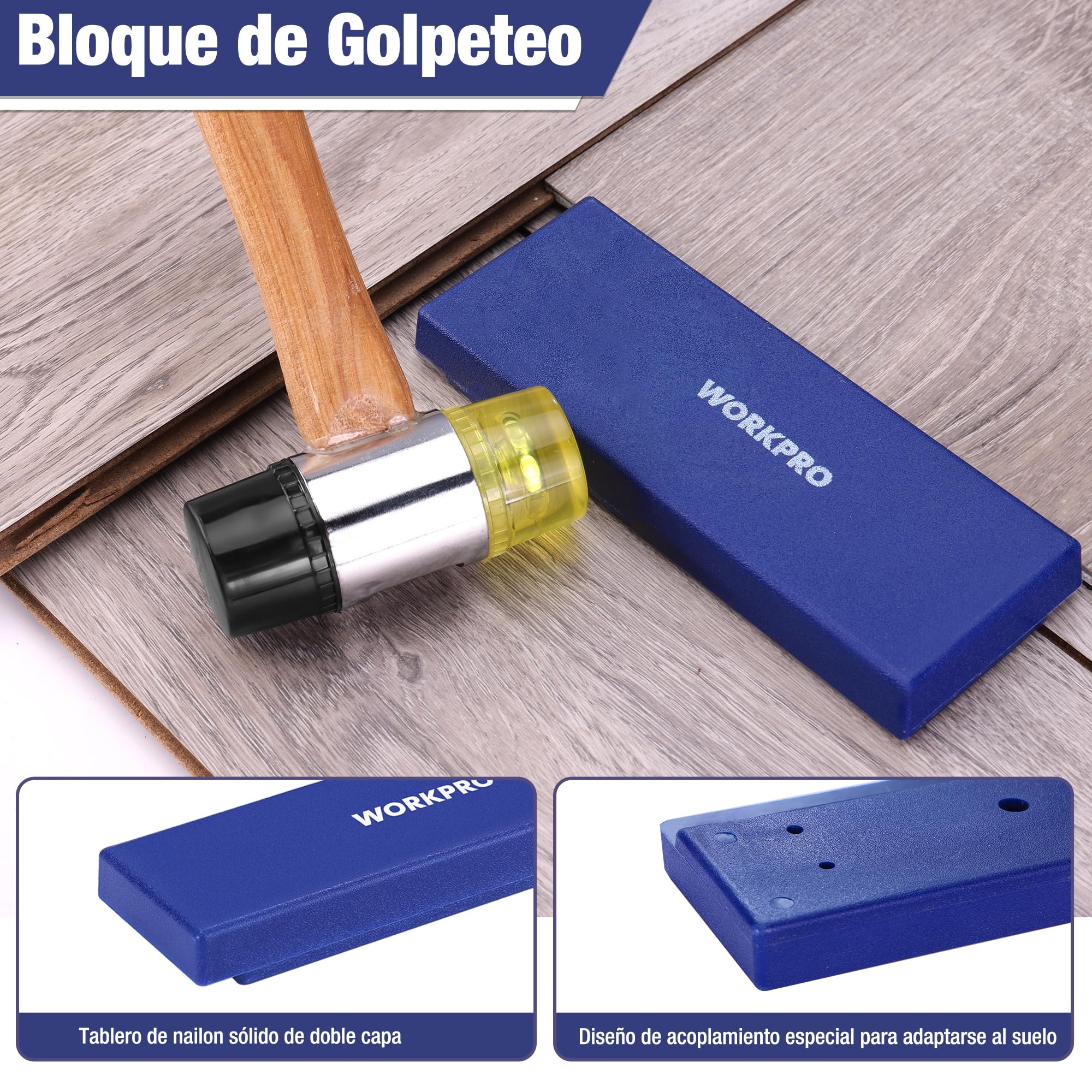 WORKPRO Herramientas para Suelos Laminados con 30 Separadores, Kit de Instalación de Suelo y Piso Laminado, Martillo de Doble Cara, Barra de Tracción y Taco de Impacto
