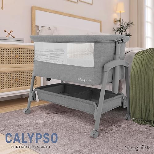 Miniatura 2 de Dream On Me Calypso - Moisés portátil con ruedas Cama de noche de altura ajustable, moisés plegable para bebé con laterales de malla transpirable,