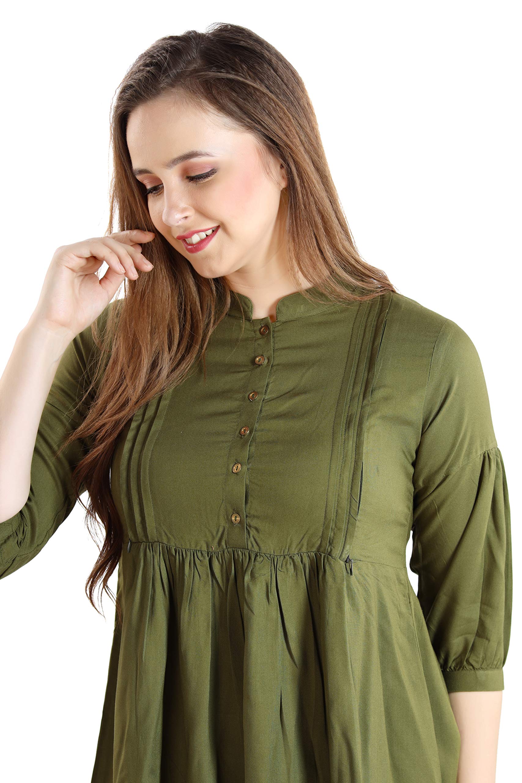 AV2 Cotton Women Maternity| Feeding Tunic Regular Fit Kurti |Olive| Medium - Image 4 thumbnail