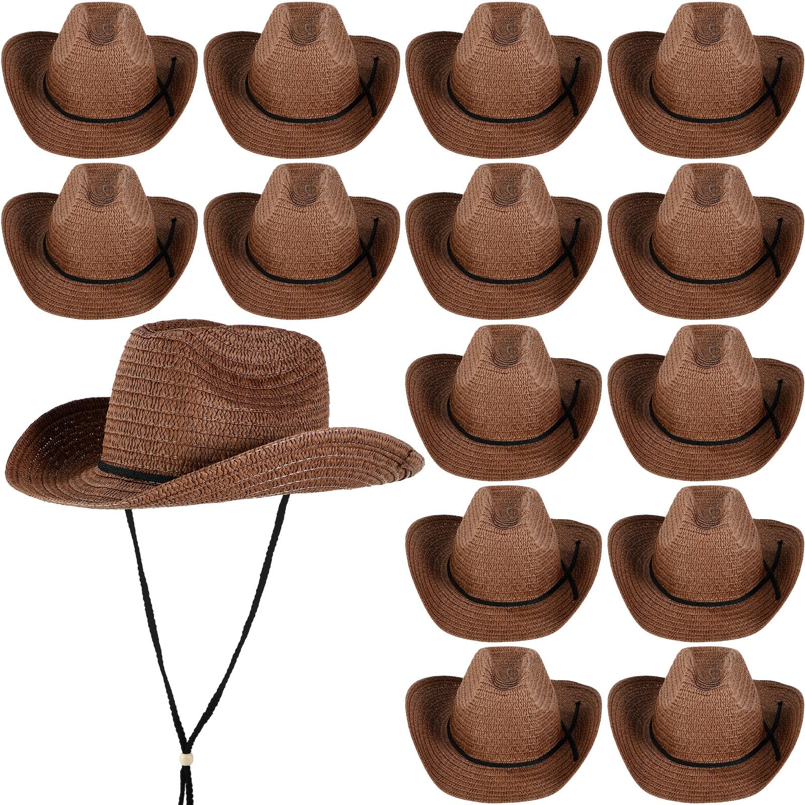 JaGely 15 Pcs Straw Cowboy Hats Bulk Party Hats for Adults