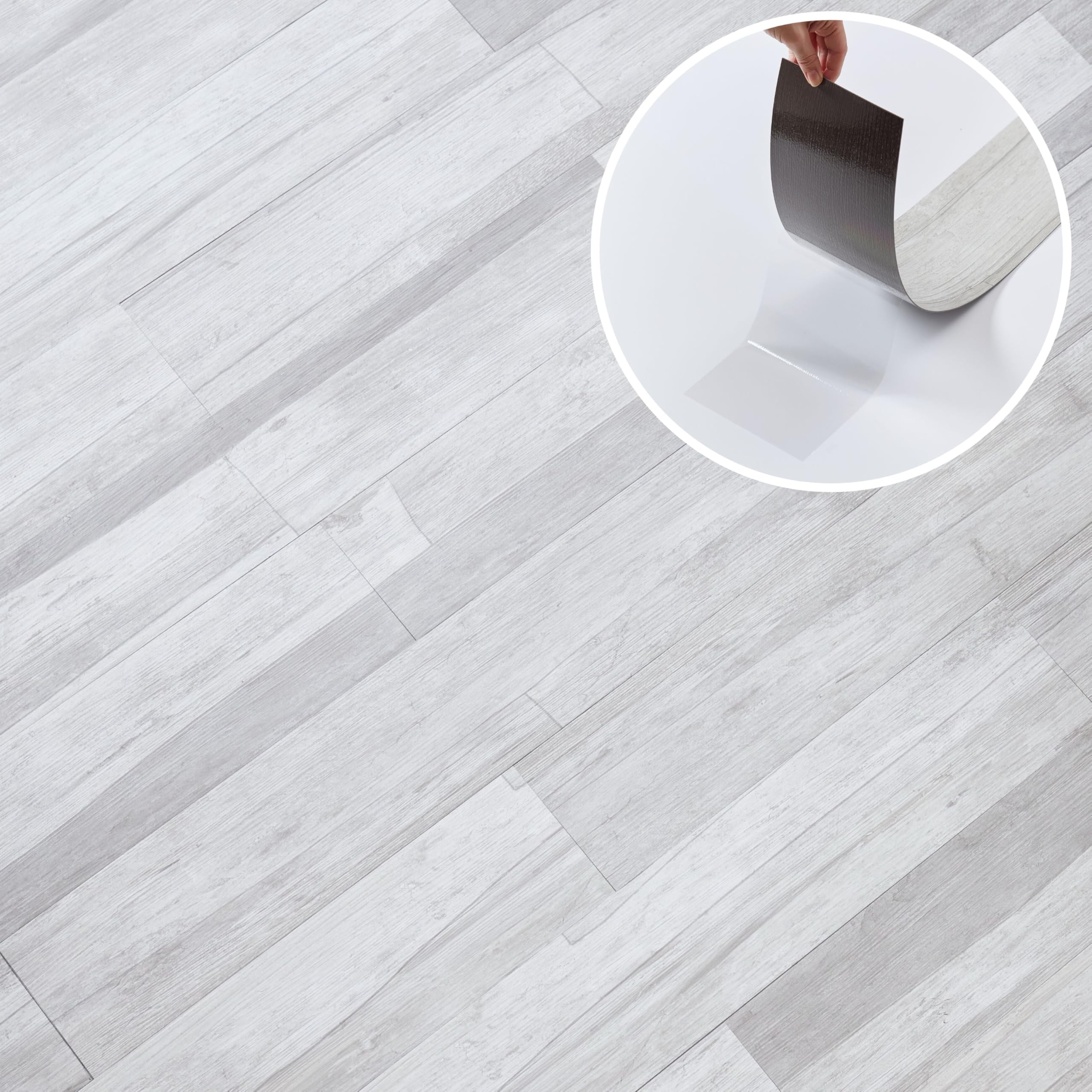 Self Adhesive Floor Planks - 36 Pack Cover 53.8 sq ft / 5 sqm- Vinyl Flooring Set - Peel and Stick Tiles - 36x5.98 in (91.4x15.2cm) - Vinyl Floor Tiles - Light Grey Ash Breeze Wood Effect