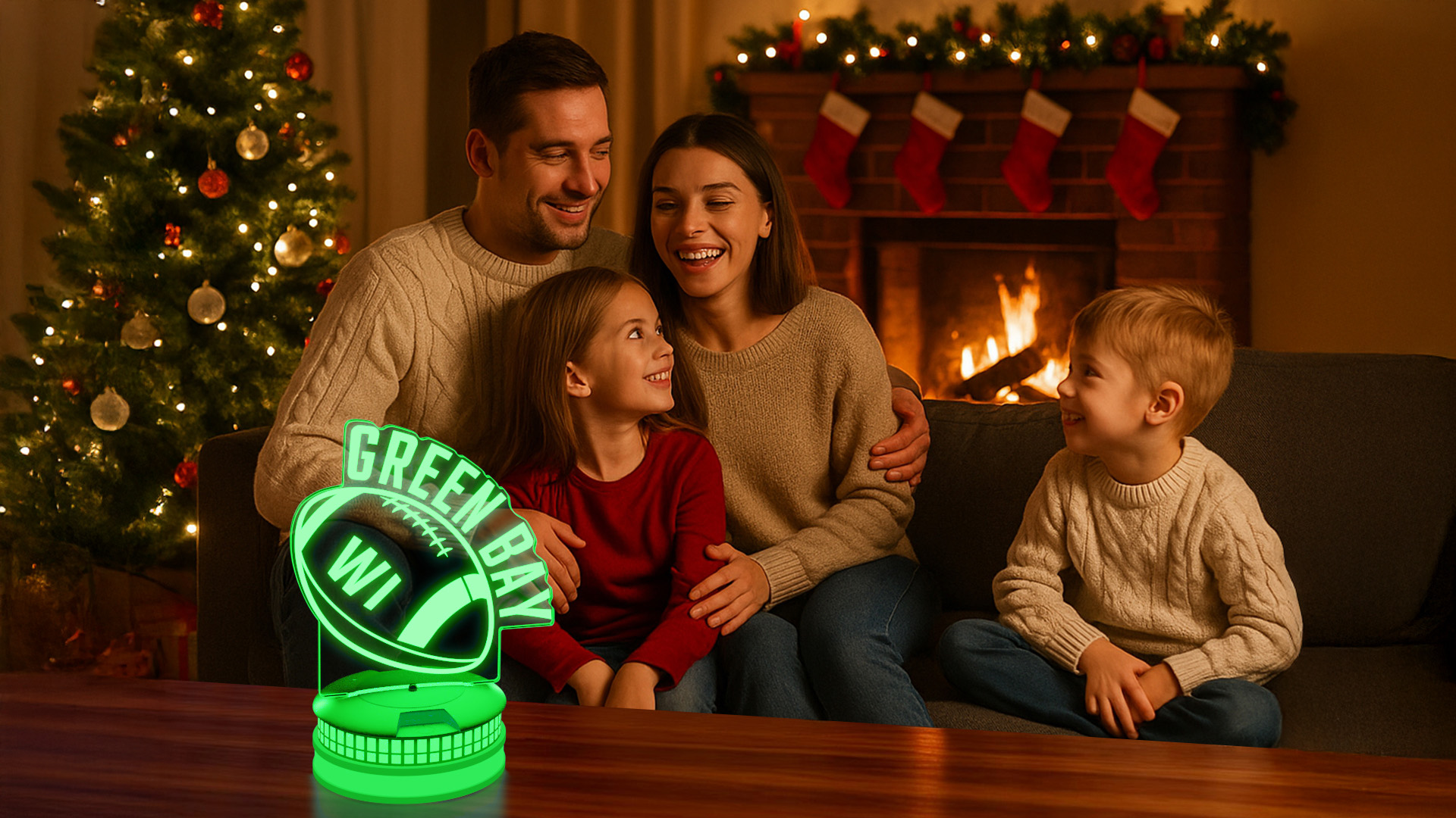 Image of CLORURBANLIVE 3D Football Green Bay Night Light 3D Illusion Lamp with Remote Control 16 Color Options Sports Decor Lighting for Fans - Multicoloured OneSize