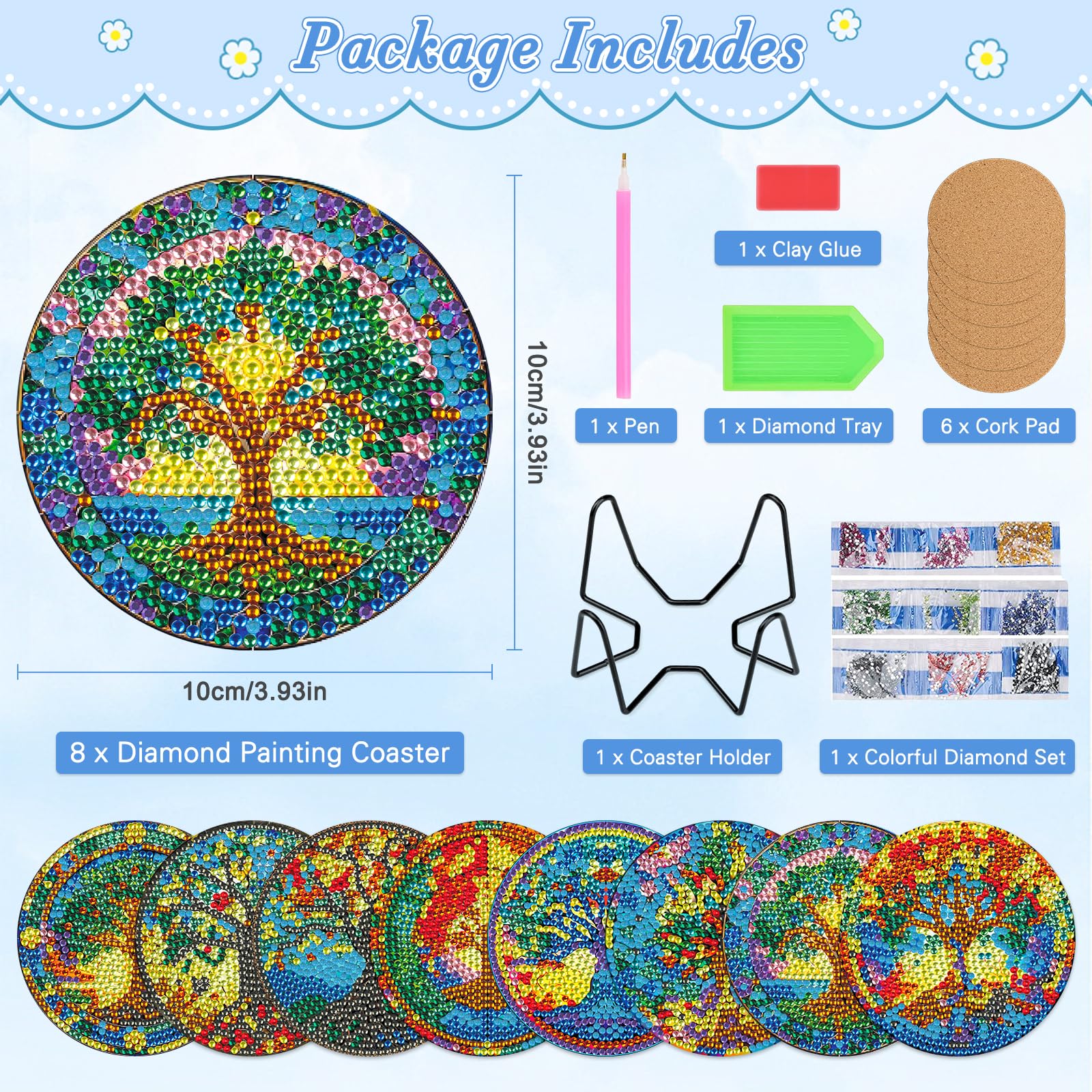 MOGTAA 8Pcs Diamond Art Coasters with Holder - Image 2