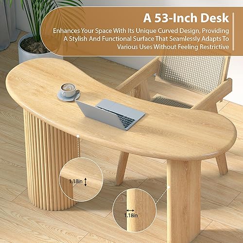 Miniatura 5 de LEVNARY Escritorio pequeño curvado de 54.3 pulgadas, escritorio ejecutivo de madera con patas estriadas resistentes, escritorio moderno de lujo para