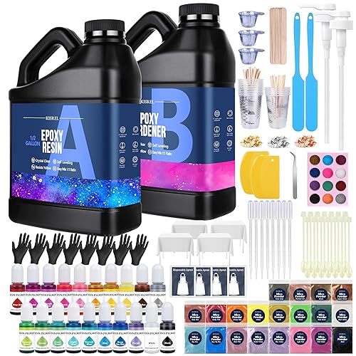 KISREL Epoxy Resin 1 Gallon - Clear Epoxy Resin Kit with 20 Pigments and 20 Colors of Mica Powders - No Yellowing No Bubble Casting Resina for Art Crafts, Jewelry Making & Resina Molds(1/2 Gallon x 2) - 1Gallon-Upgrade