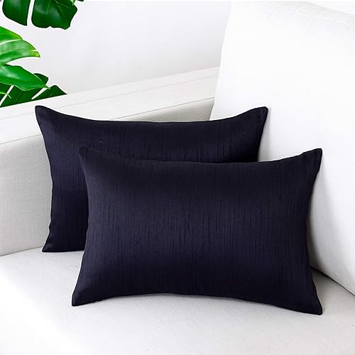 Miniatura 3 de The White Petals Fundas de almohada lumbar negras, lujosas, elegantes y decorativas (seda sintética cruda, 12 x 16 pulgadas, paquete de 2)