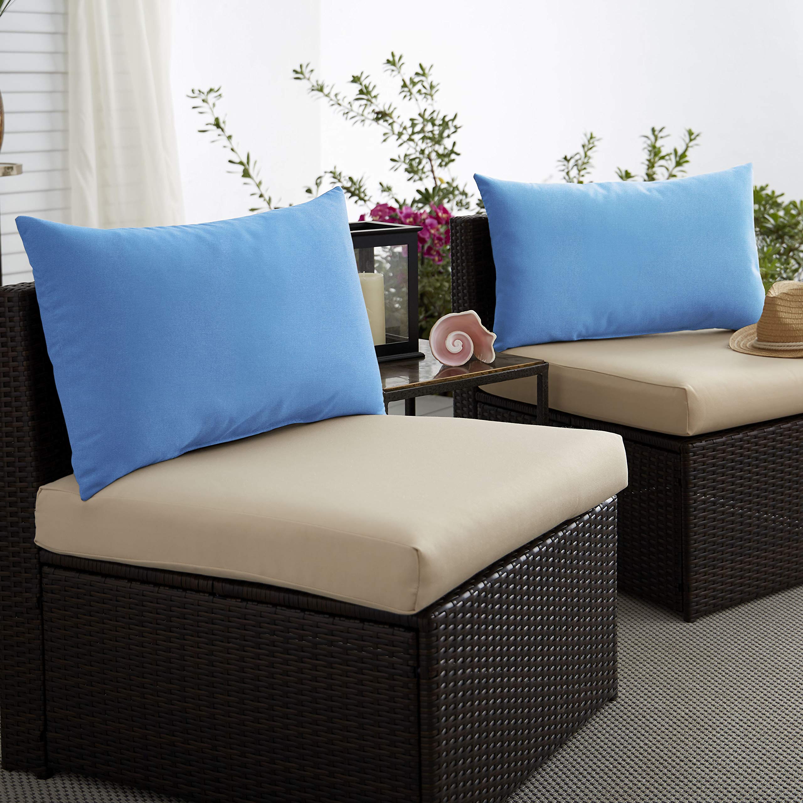 Sorra Home x Sunbrella Indoor/Outdoor Sunbrella Lumbar Pillow, 14 x 24, Capri Blue, Set of 2