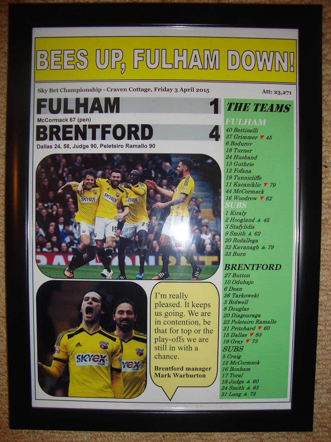 Fulham 1 Brentford 4 - 2015 - framed print
