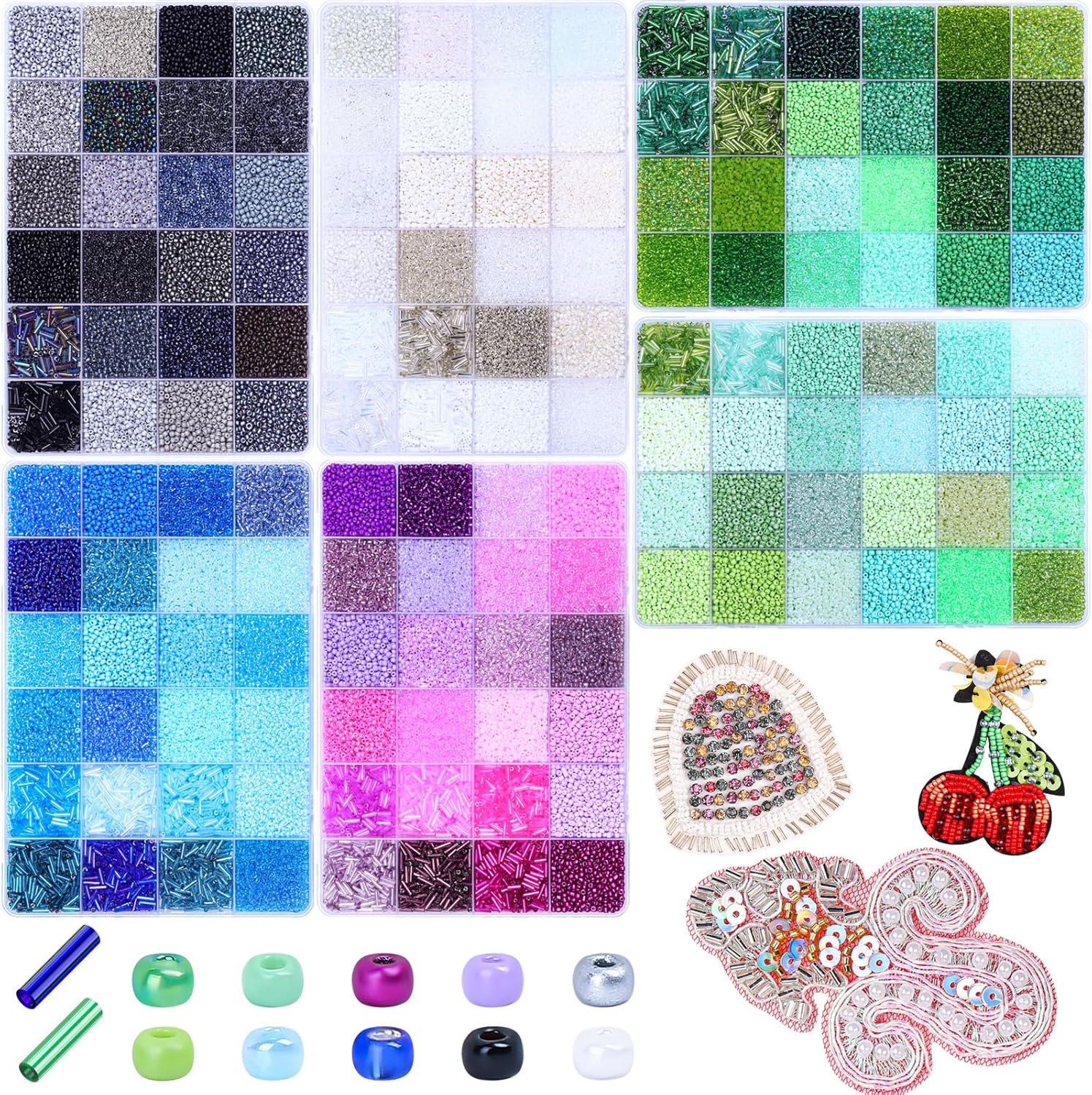 51600pcs Seed Beads Kit, 144 Colors 2mm Seed Beads & 7mm Long Bugle Beads Set, 12/0 Small Mini Craft Pony Beads for Jewelry Making Supplies for DIY Bracelet, Necklace, Crafts
