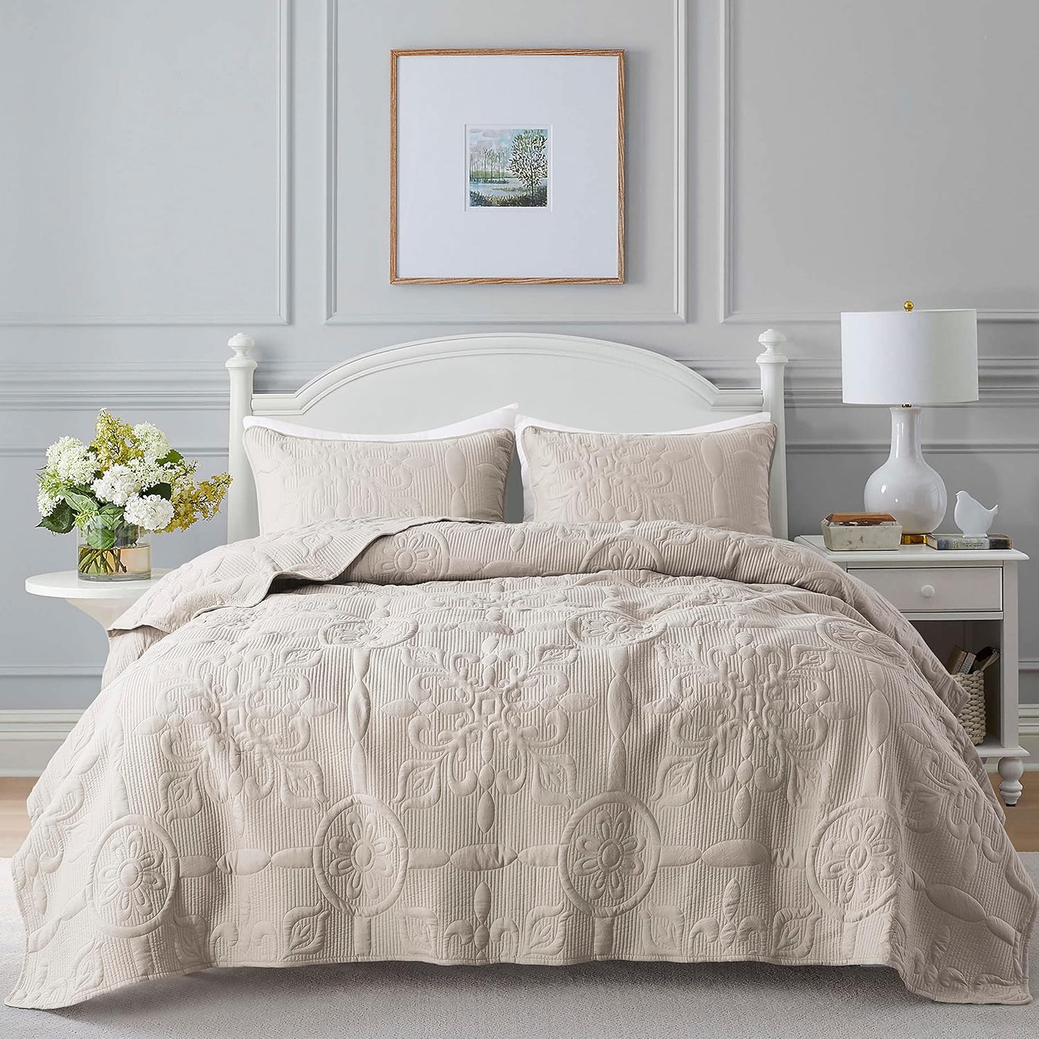 Damask Quilt Twin Size Bedding Sets with Pillow Sham, Boho