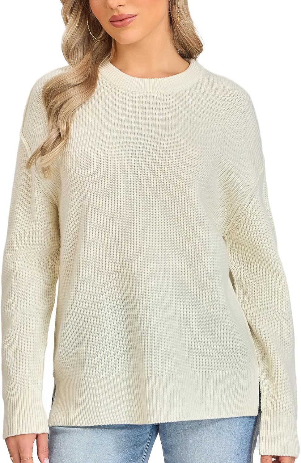 Women's Oversized Pullover Sweater - 100% Merino Wool Crewneck Chunky Warm Knit Jumper Exposed Seam Fall Winter Tops