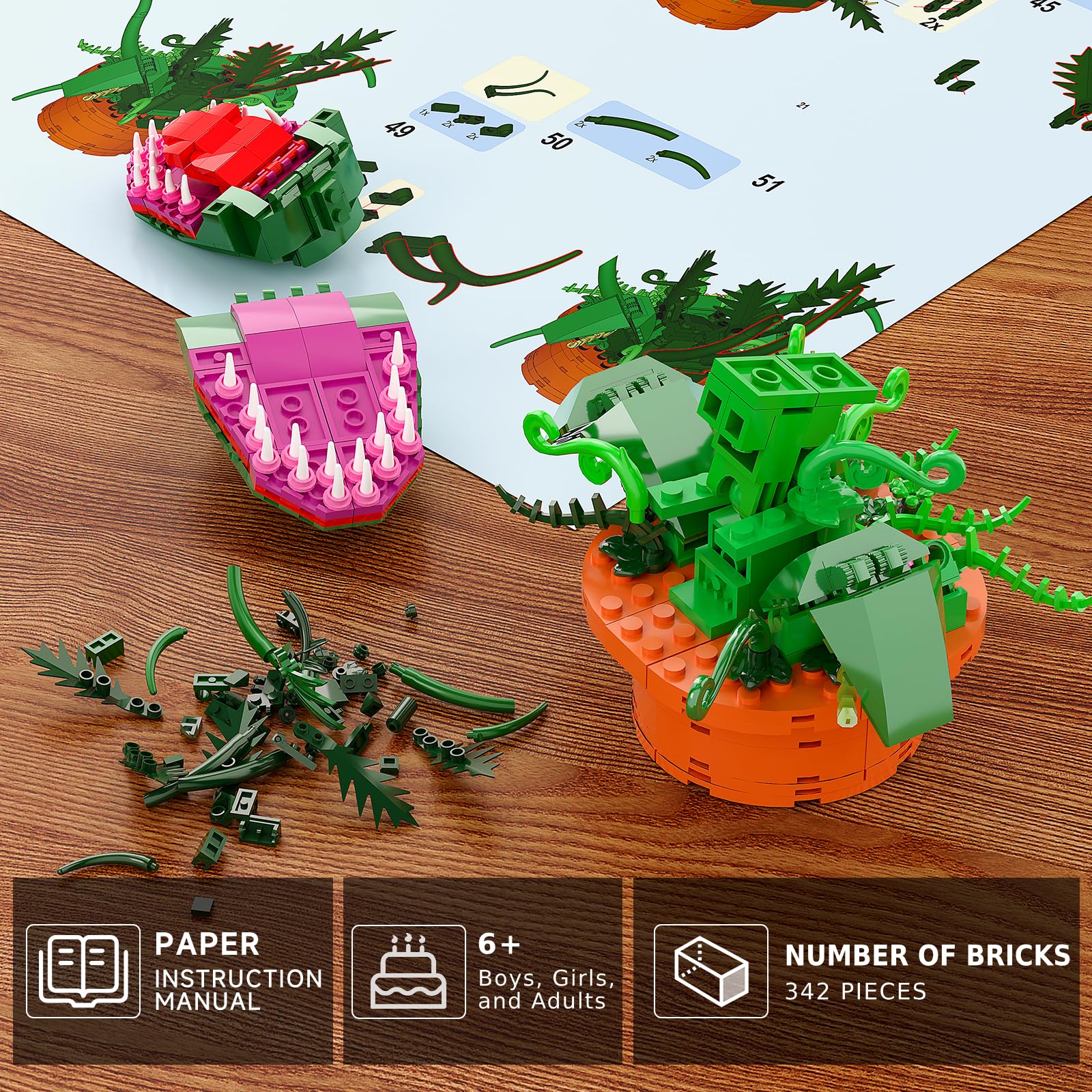 Audrey II Building Block Set, Little Shop of Horrors Cannibal Flower Toy, Opens Scary Mouth with Sharp Teeth, Great Birthday, Christmas, Halloween, for Kids 6+, TV Fans (342 PCS)