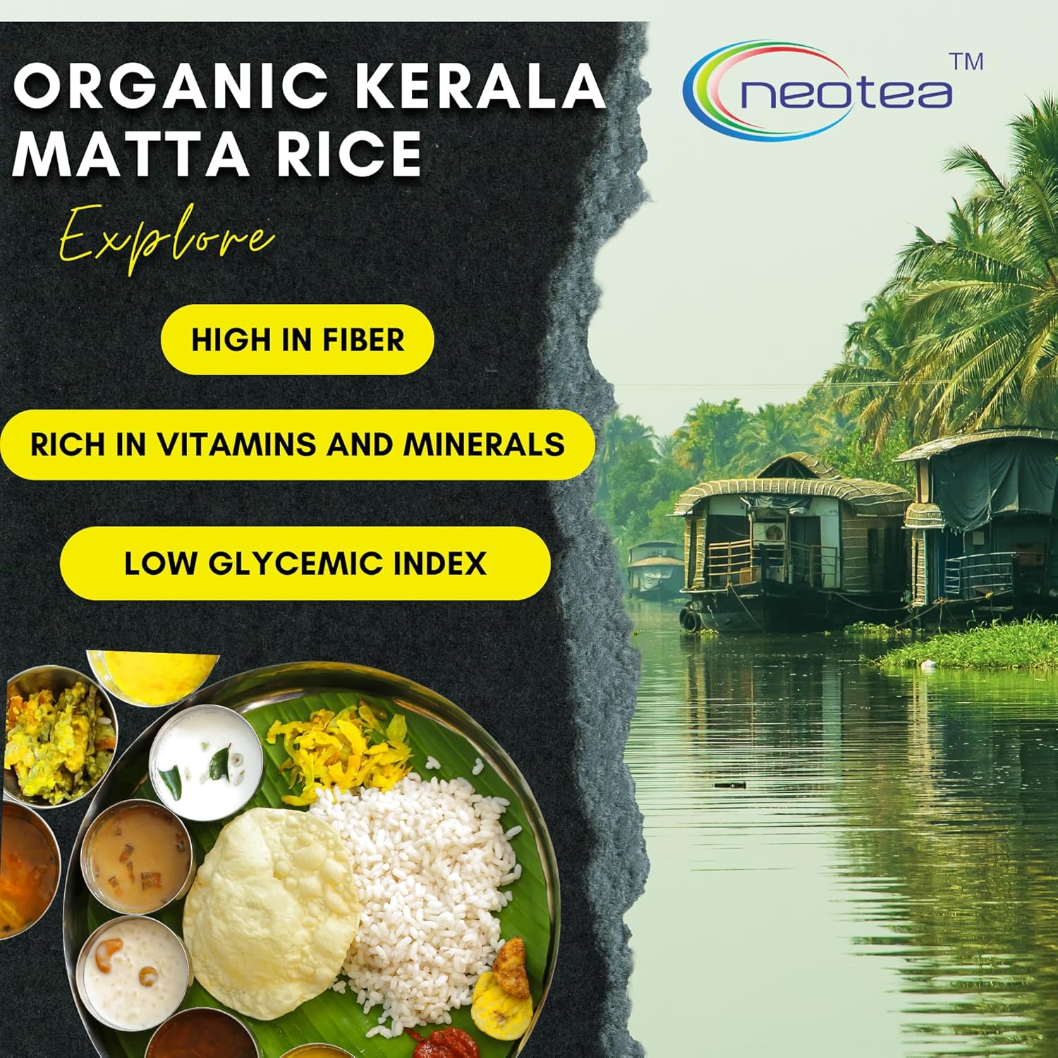 Neotea Organic Kerala Matta Rice 1 KG (35.27 OZ) | Unpolished Red Rice | Rich in Fiber, Iron & Nutrients | Gluten-Free, Chemical-Free | Ideal for Traditional Kerala Dishes | Healthy & Natural Rice