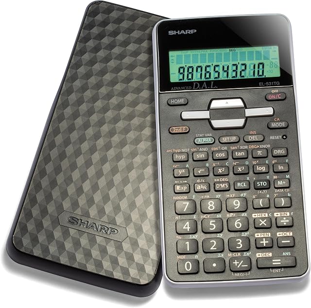 Sharp EL-531TGBBW 12-Digit Scientific/Engineering Calculator with Protective Hard Cover, Battery and Solar Hybrid Powered LCD Display, Great for Students and Professionals,Black and White