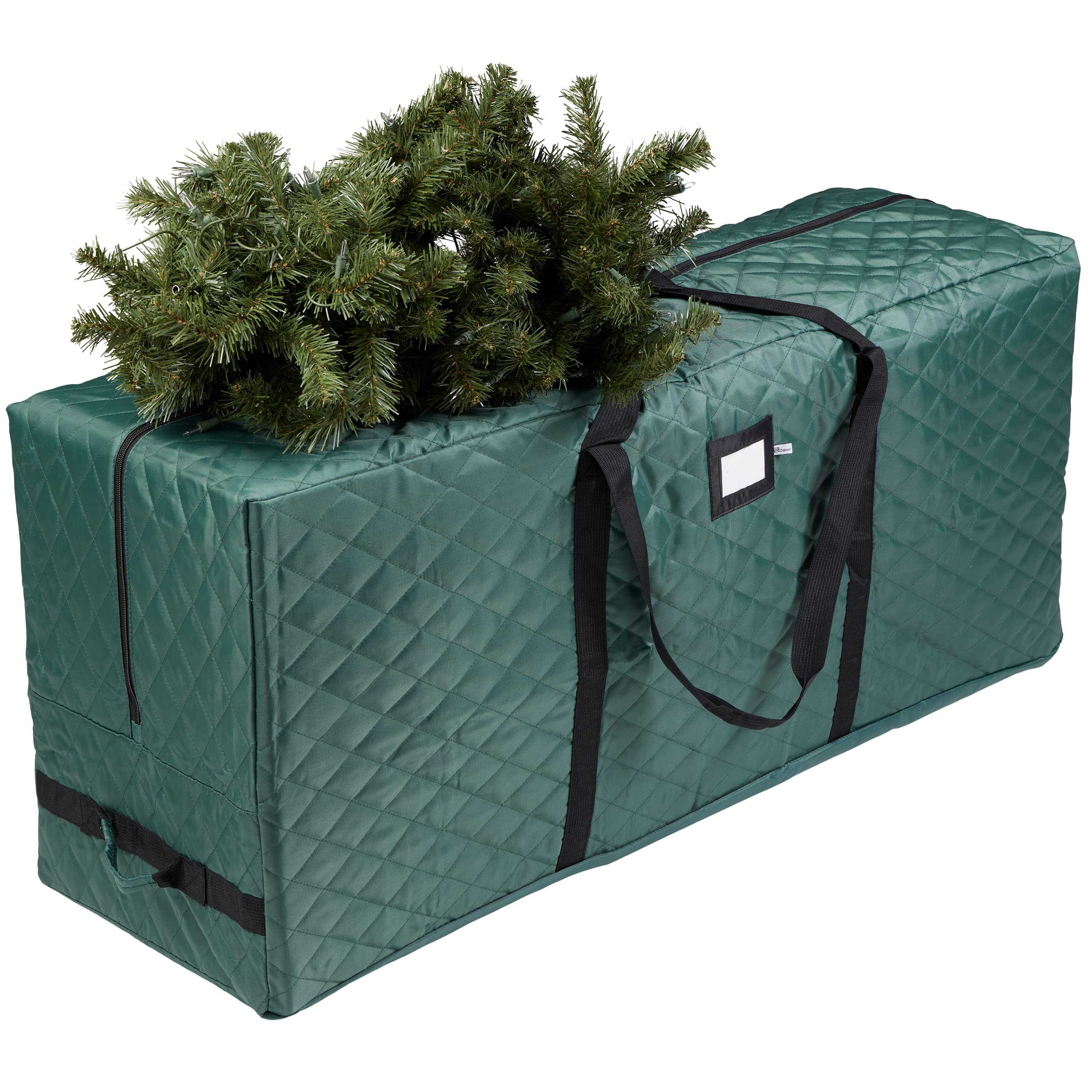 Zober Sac de rangement pour sapin de Noël – Boîte de rangement matelassée pour arbres de Noël démontés jusqu'à 2,7 m, avec poignées de transport et double fermeture éclair, 150 x 38 x 55 cm, vert