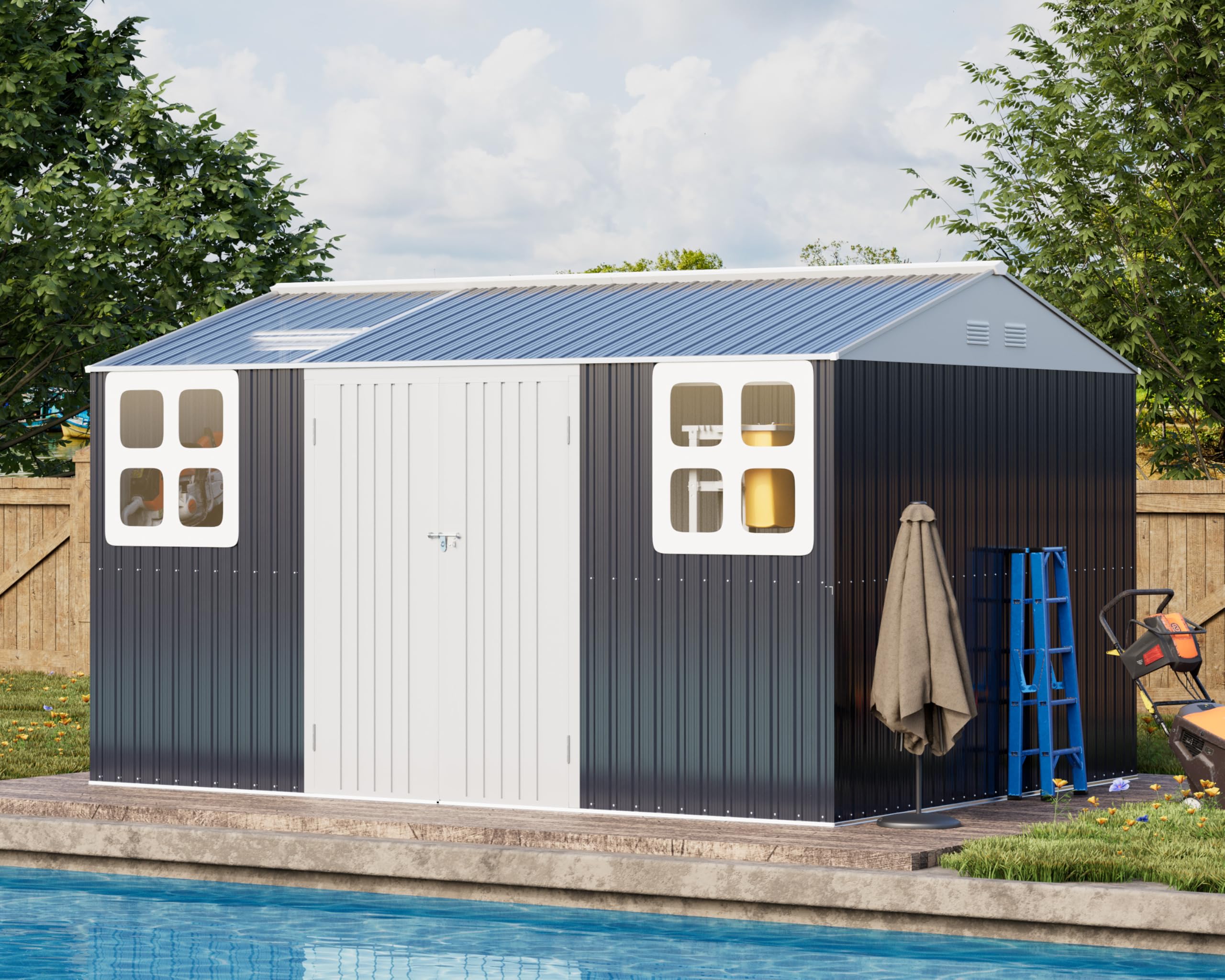 WACASA 12x10 FT Military-Grade Metal Storage Shed with Skylight