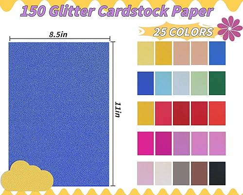Miniatura 2 de Cartulina de colores con purpurina, 150 hojas, 8.5 x 11 pulgadas, papel brillante de cartulina de 25 colores surtidos, papel de construcción de 250