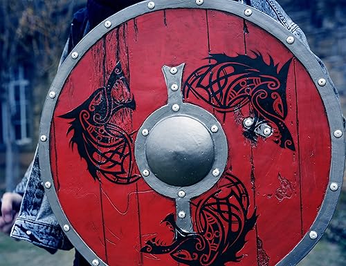 Miniatura 4 de LOOYAR Escudo de tótem de lobo de la era vikinga de los vikingos y decoraciones de hacha para disfraz de Halloween de caballero berserker vikingo