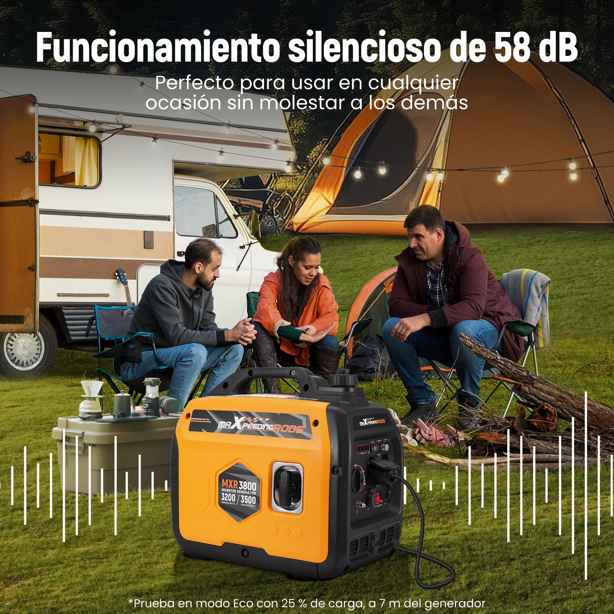 maXpeedingrods Generador de corriente inverter de 3500 W, ligero y portátil, de gasolina, generador de corriente de emergencia, modo ecológico con 2 x 230 V/2 x USB, 1 x 12 V CC enchufes para RV
