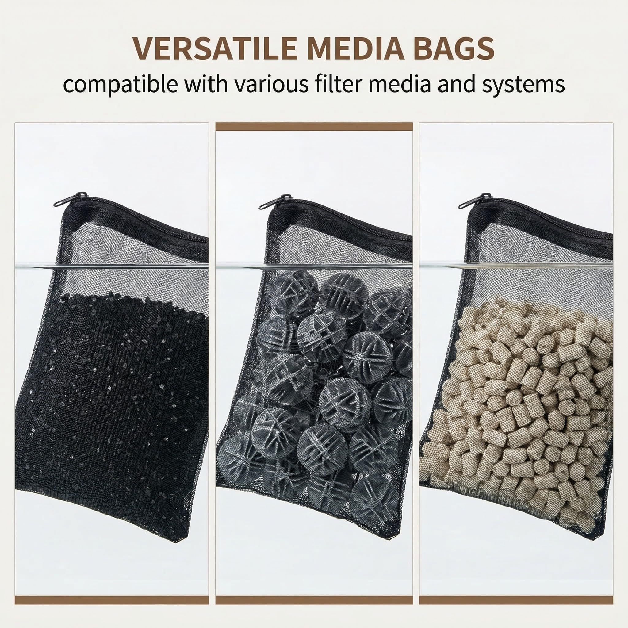 Sacchetti a Rete Riutilizzabili per Filtro Acquario 15x20cm Carbone Attivo Nero