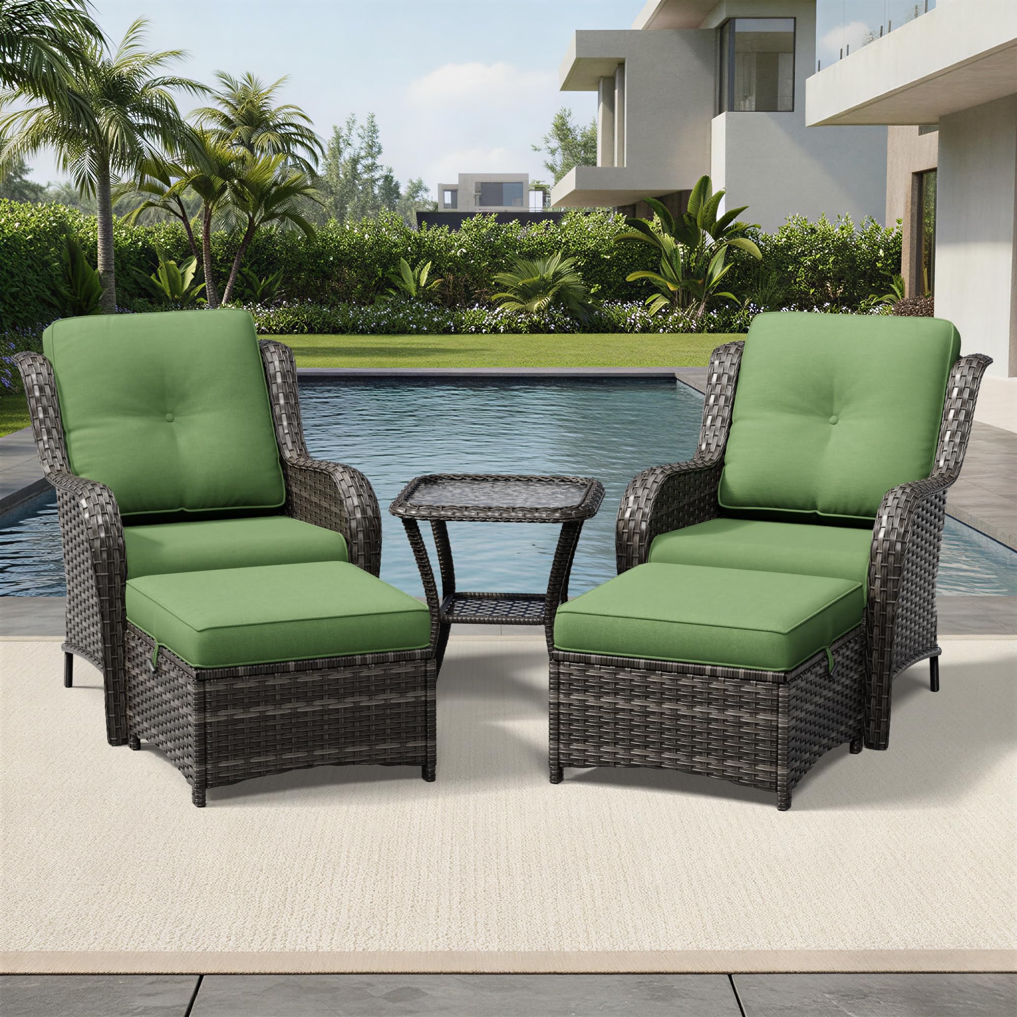 Joyside 5 Piece Wicker Patio Furniture Set, Rattan Patio Chairs with High Back, Deep Seating, Wide Armrest, Thickened Cushions, Outdoor Furniture for Deck, Porch Use