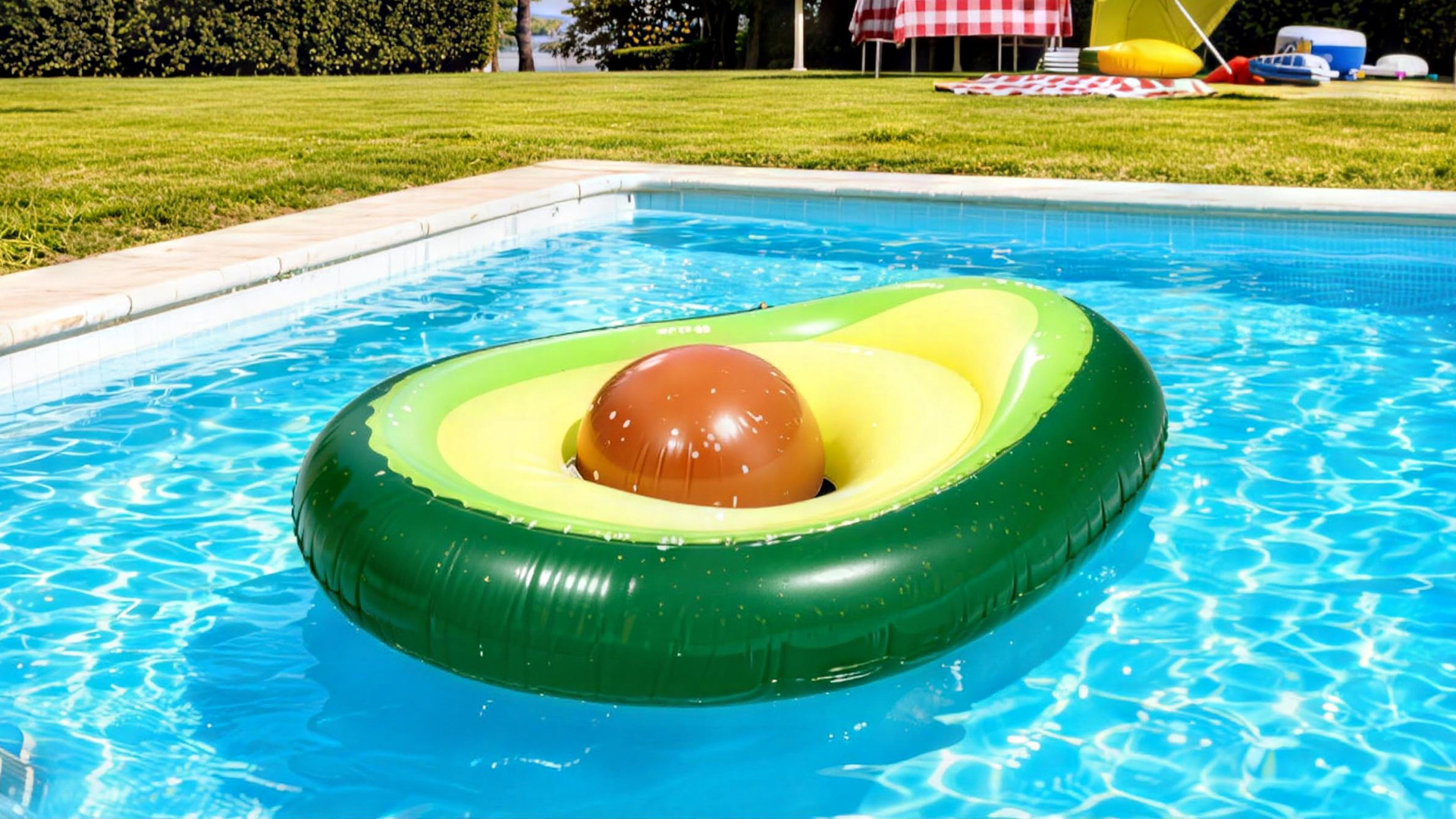 Flotador Inflable De Aguacate Gigante Para Piscina 165 X 132 Cm – Incluye Pelota, Soportes Hasta 270 Kg, Ideal Para Fiestas Acuáticas Y Verano