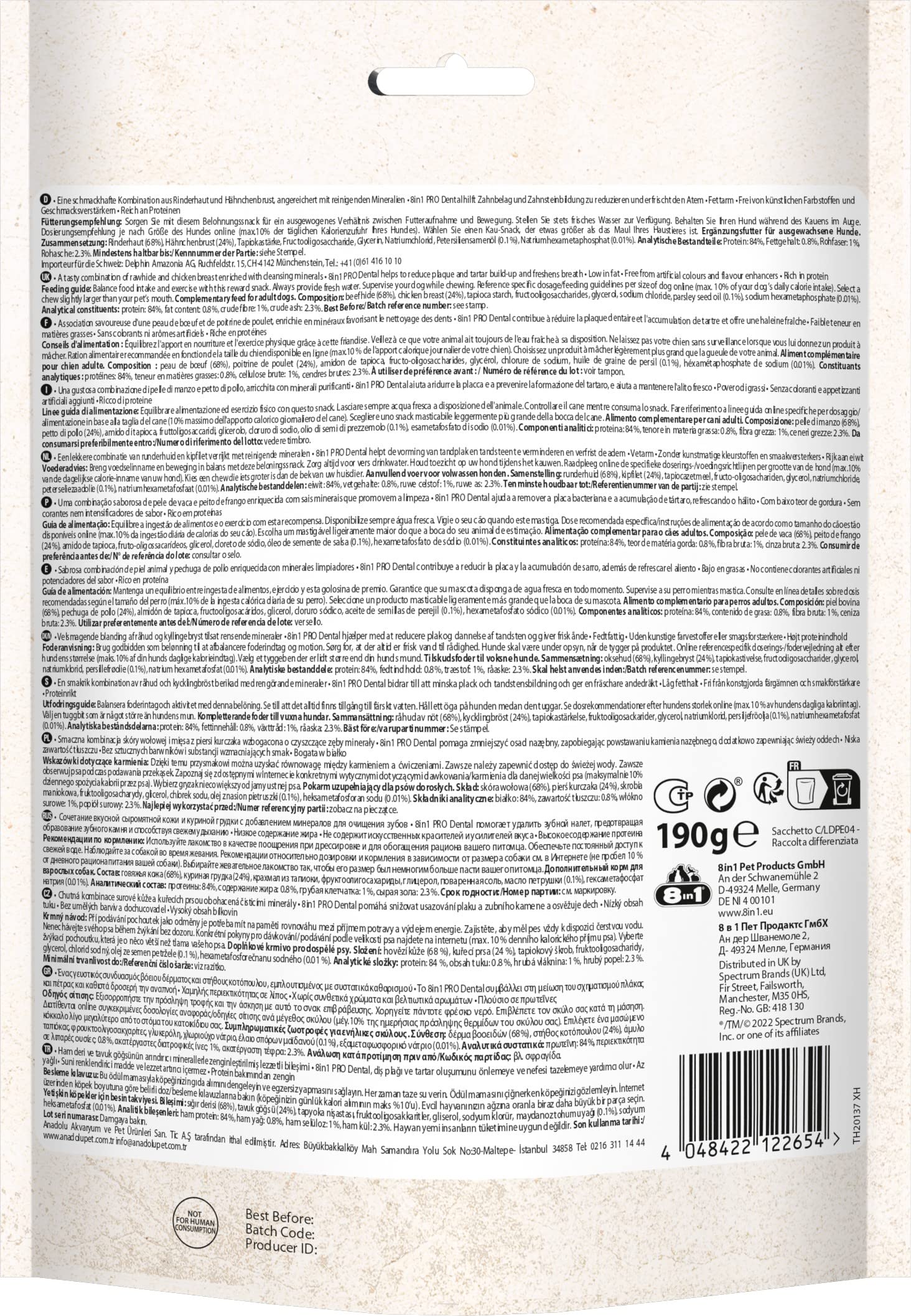 8in1 Pro Dental Twisted Sticks - Bastoncini da Masticare Sani per Cani per la Cura dei Denti, 35 Pezzi