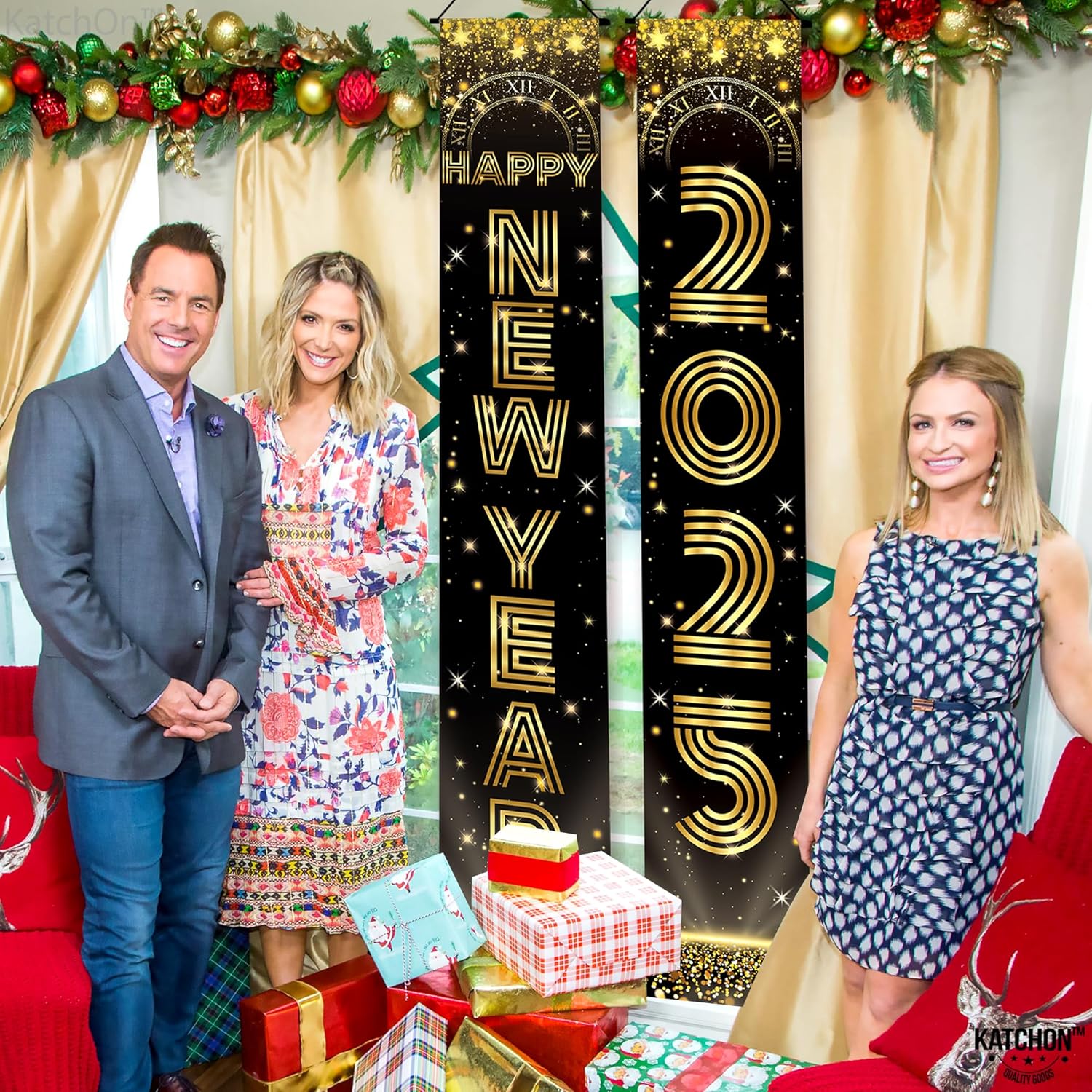 KatchOn, Happy New Year Door Banner 2025 - XtraLarge, 72x12 Inch | New Years Eve Party Supplies 2025 - Pack of 48 | Happy New Year Door Sign, Happy New Year Banner | Happy New Year Photo Booth Props