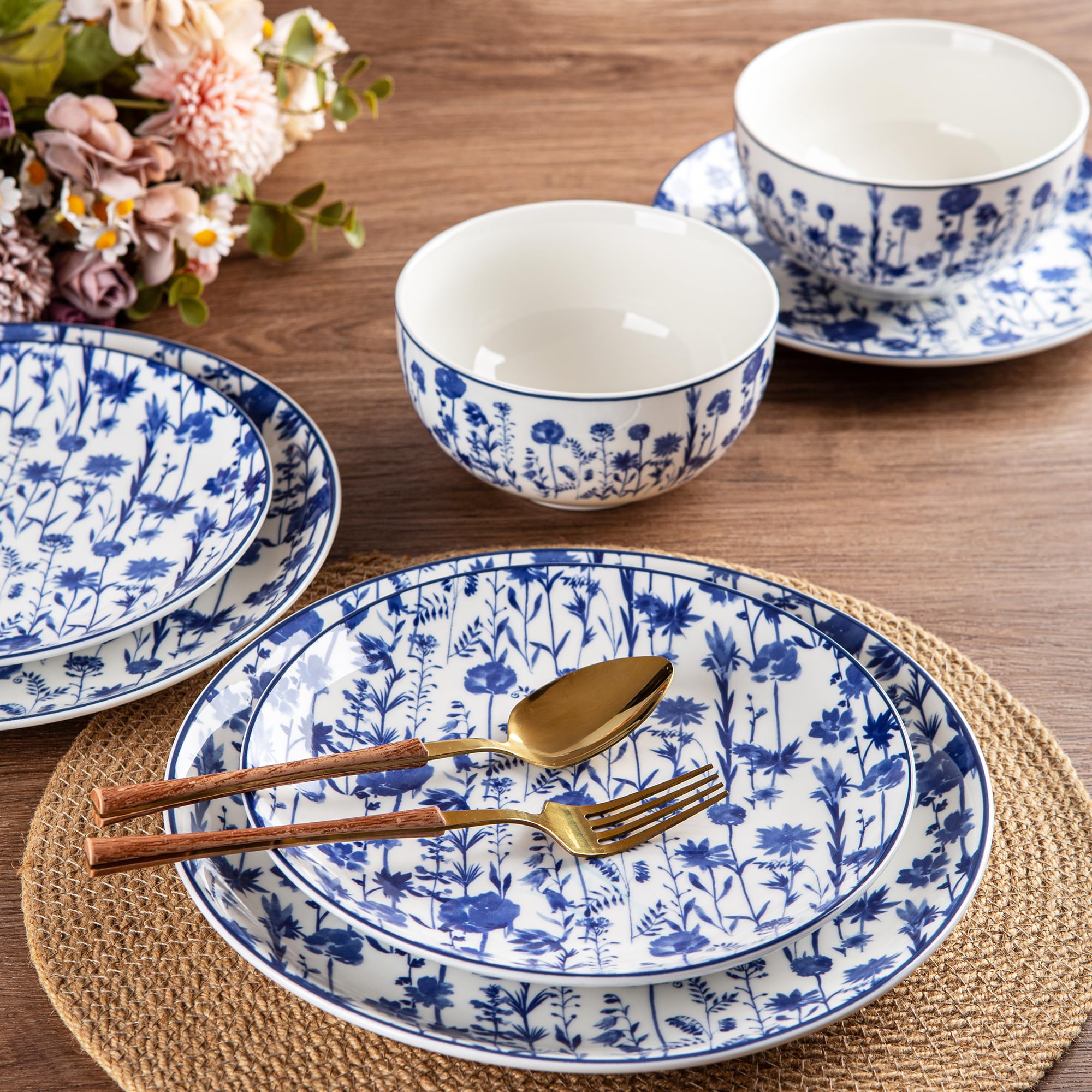 LeRatio Service De Table 12 Pièces Pour 4 Personnes En Grès émaillé Réactif Résistant Aux éclats Et Aux Rayures, Passe Au Lave-vaisselle Et Au Micro-ondes (bleu Spatial