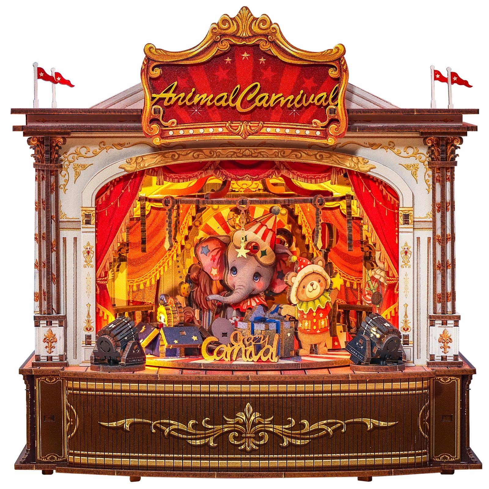 CUTEBEE 3D Wooden Puzzles Music Box - Merry-go-Round DIY Book Nook, Rotating Mechanical Model Building Kit, Wooden Music Box Kit with LED, Craft Hobbies Kit for Adults Birthday for Adults - dollhouses | Mubboo