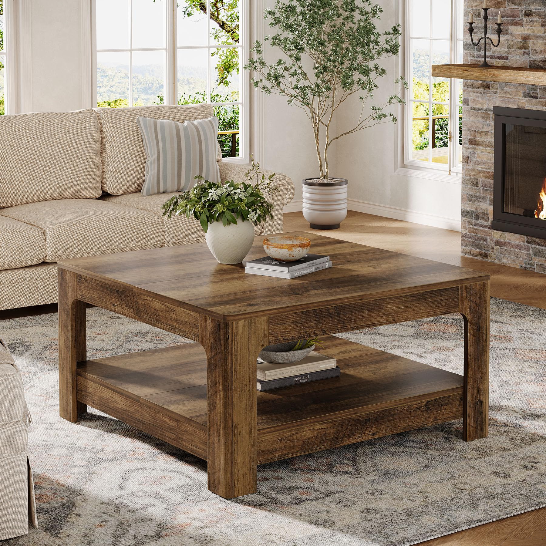 Square vs Round Coffee Table: Which Is Right? (2026) 1 Tribesigns Square Coffee Table with Storage, 39.4-Inch Large Farmhouse Wooden Ce - product photo
