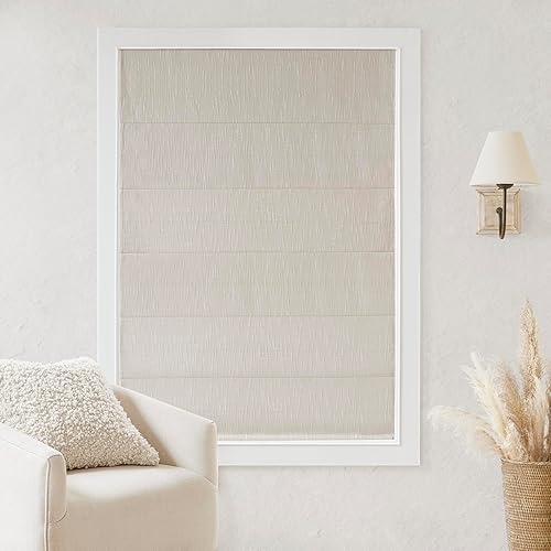 Madison Park Cordless Roman Shades, Total Blackout Window Blind Privacy Window Shades, Thermal Insulated Cordless Window Treatment for Bedroom, Living Room, Quincy, Single Panel 31" W X 64" H Linen