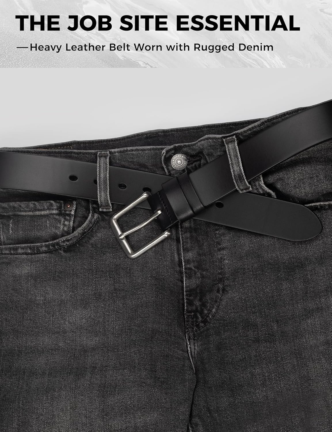 Mens Heavy Duty Full Grain Leather Belt - 1 1/2 Italian Genuine Leather with Sturdy Buckle for Jeans Casual Pants - Image 6