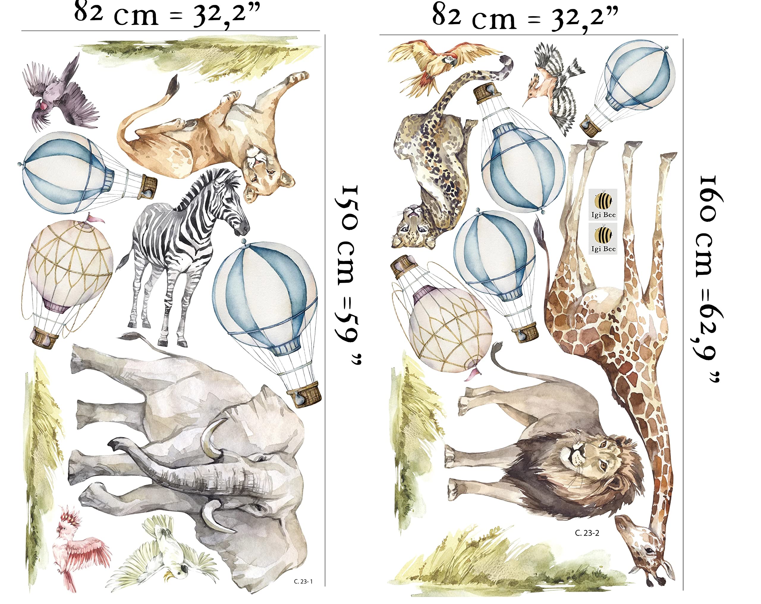 Wandtattoo mit Safari, Elefant, Löwe & Giraffe, Selbstklebender Wandaufkleber, Wandsticker für Jungen & Mädchen, Wanddeko für Kinder, Einfaches Anbringen & Rückstandsloses Entfernen