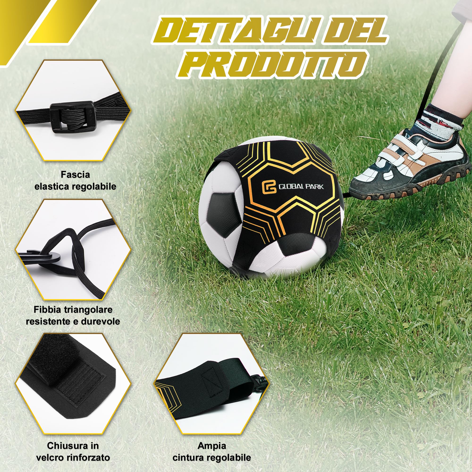 Global Park Trainer da Calcio Attrezzatura Banda Elastica per L’Allenamento Individuale con Cintura Regolabile per Bambini Adulti