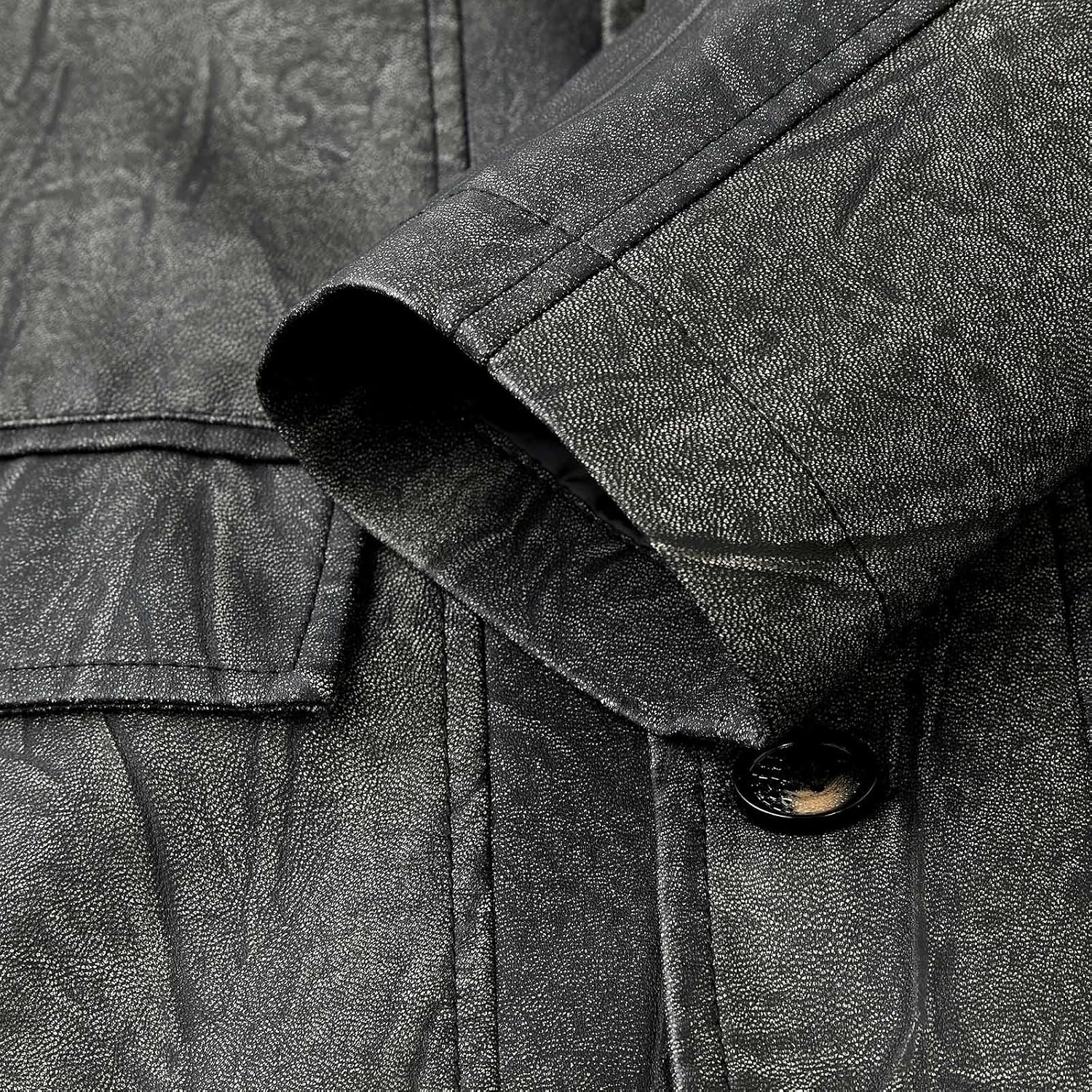 Leather Car Coat for Men Vintage Faux PU Bomber Jacket Button Down Sports Coat Heavyweight Retro Motor Biker Jacket