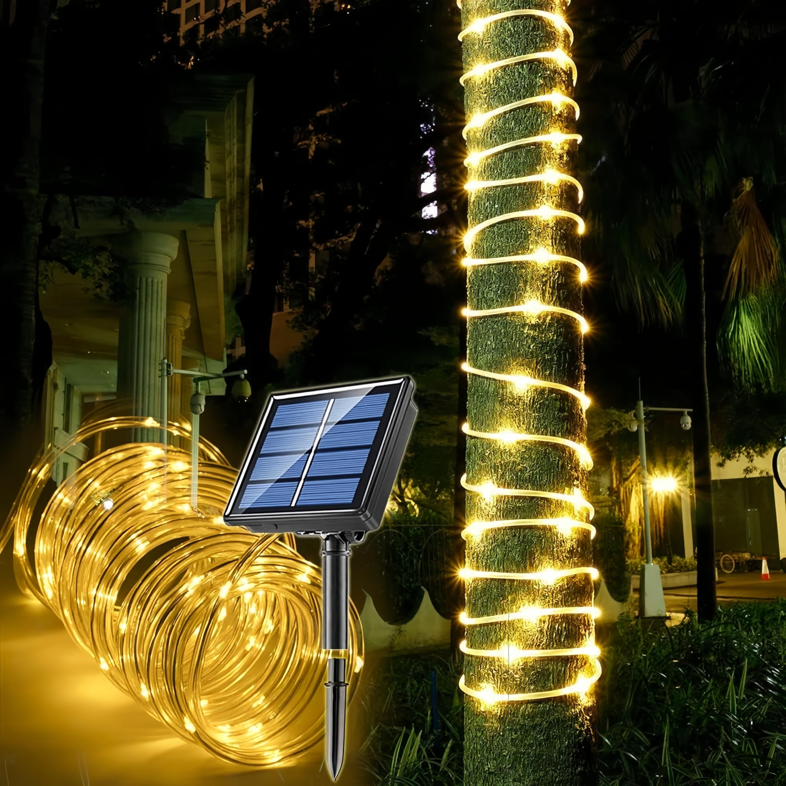 Clearhill Solar Rope Lights 20M/65ft Warm 200LED 8 Modes Waterproof IP65 Outdoor Solar String Lights for Garden, Party, Home, Christmas, Halloween, Tree Decorations, Wedding, Holiday Lighting