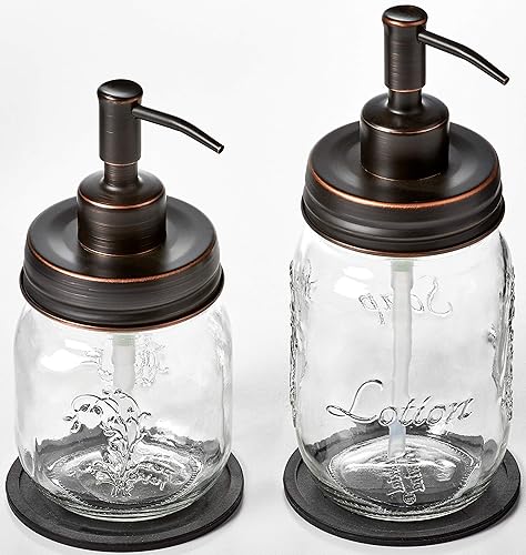 Vista 10 de Petite - Dispensador de jabón y/o loción en tarro Mason de 12 onzas con bomba dispensadora de jabón negro brillante y posavasos antideslizantes