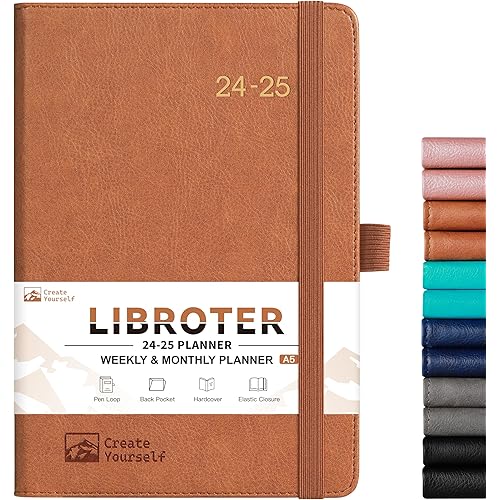 2024-2025 Planner - Planner 2024-2025, 2024-2025 Weekly Monthly Planner, July 2024 - June 2025, 5.7'' x 8.4'', Thick Paper, Leather Cover, Pen Holder, Back Pocket, Perfect Daily Organizer - Brown