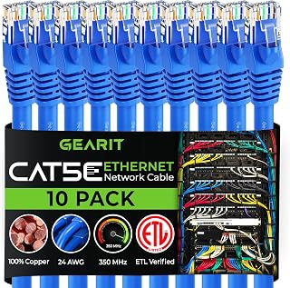 GearIT 10-Pack, Cat5e Ethernet Patch Cable 6 Feet - Snagless RJ45 Computer LAN Network Cord, Blue - Compatible with 10 Port Switch POE 10port Gigabit