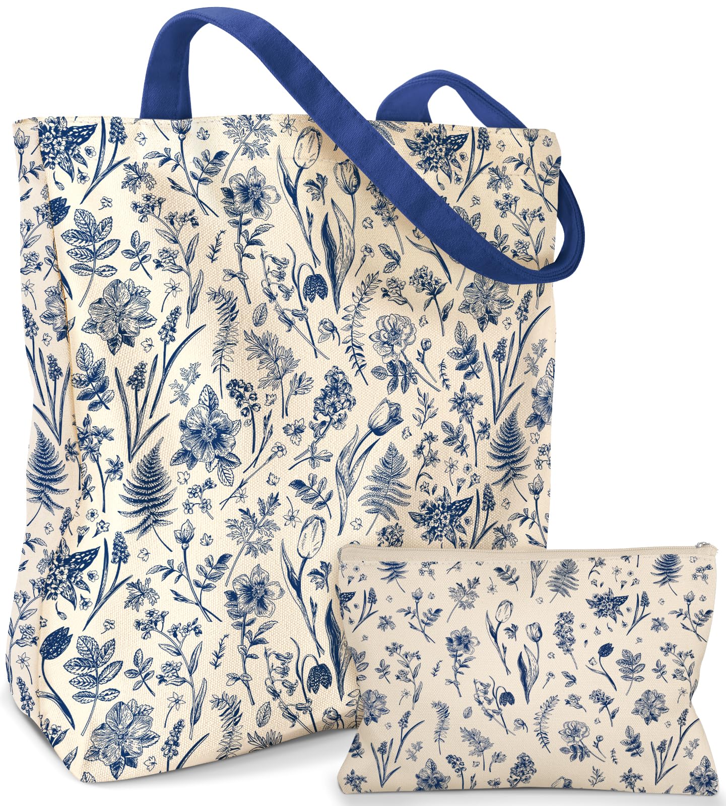 Miss Adola Aesthetic 2 Pack Canvas Tote Bag - with Makeup Pouch Bag for Women Reusable Grocery Bag for Gym, Travel, Work