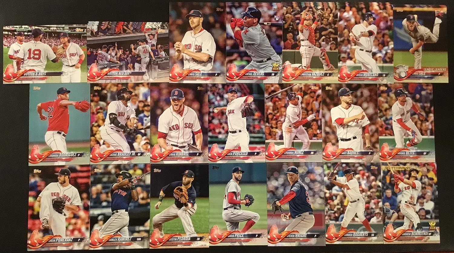 2018 Topps Series 1 & 2 Boston Red Sox Team Set - 21 Cards Including - Rafael Devers RC, Kimbrel, Andrew Benintendi, Xander Bogaerts, David Price, , Mitch Moreland, Mookie Betts, Chris Sale, and many more.