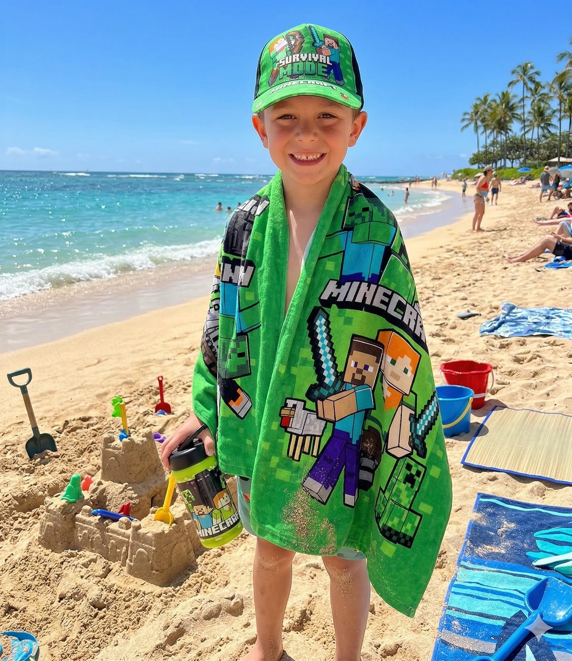 MARUKATSU Minecraft Pack Playa Niño Completo Toalla 140x70 cm + Gorra Ajustable + Botella 410ml – Set Verano Infantil Microfibra Secado Rápido Piscina Gamer — view 4